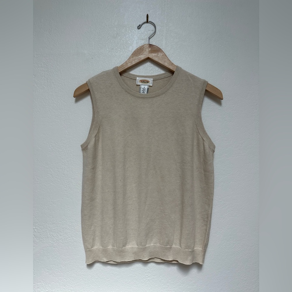 NWT 100% Cotton Made In Italy Talbots Cream Knit Sweater Vest Crewneck Tank
